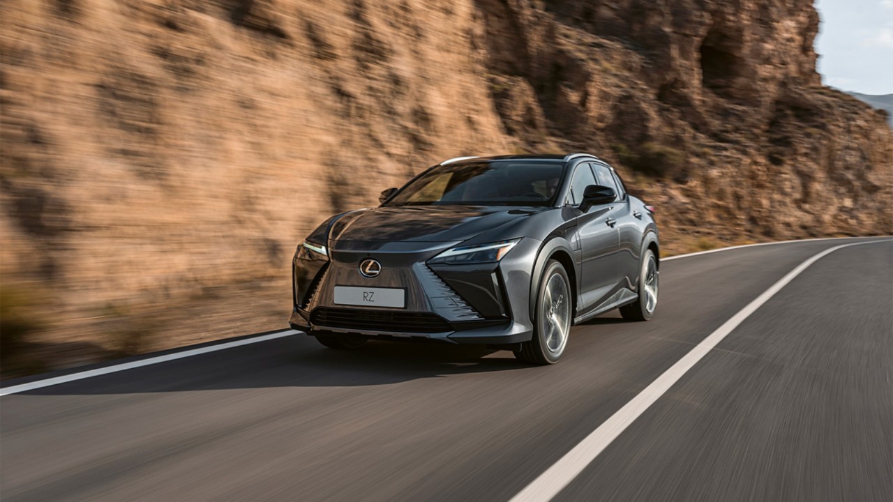 Lexus RZ driving on a road